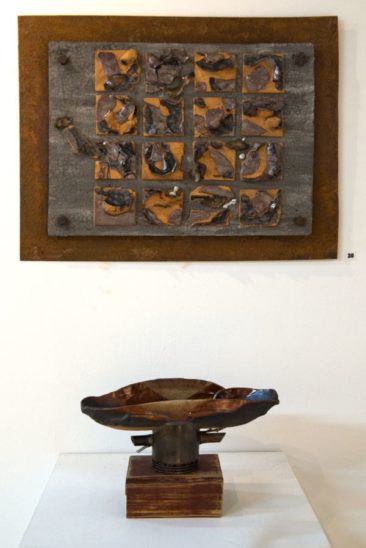 Wall Piece with Sculpture Metal, Clay, Bamboo, Bronze Findings